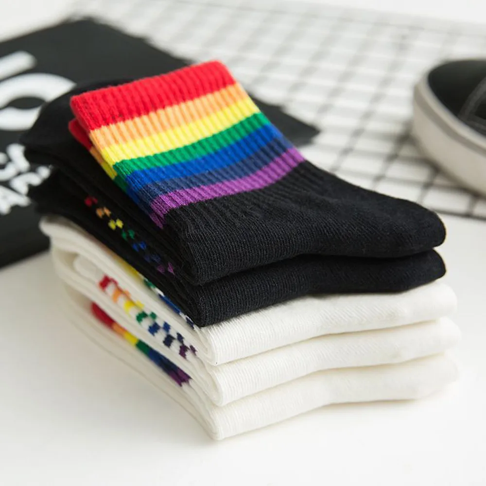 

Winter New Unisex Rainbow Striped Socks Xmas Fashion Warm Comfortable Casual Tide Chrismas Sock Harajuku Style Socks 2021