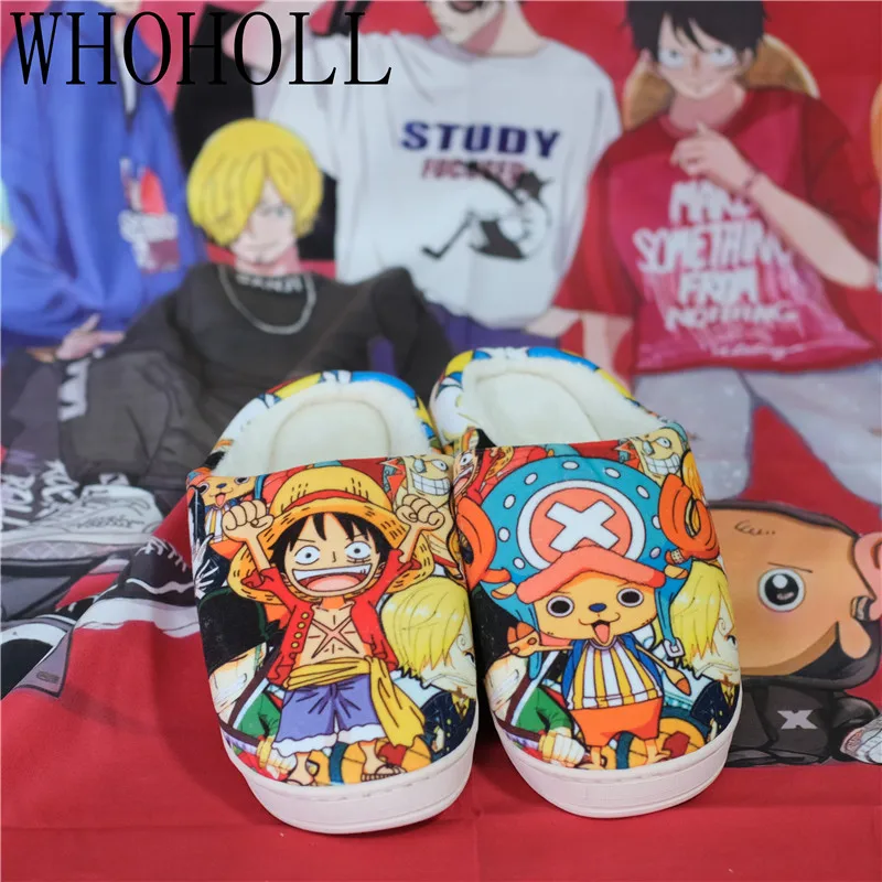 

Winter Home Slippers Luffy Man Women Slippers Plush Japanese Cartoon Slippers Anime ONE PICE Pantufa Zapatillas
