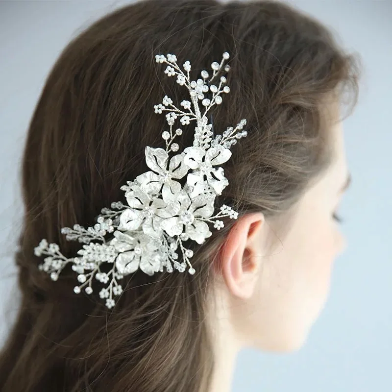 Нежные цветочные свадебные зажимы для волос гребень античный серебряный