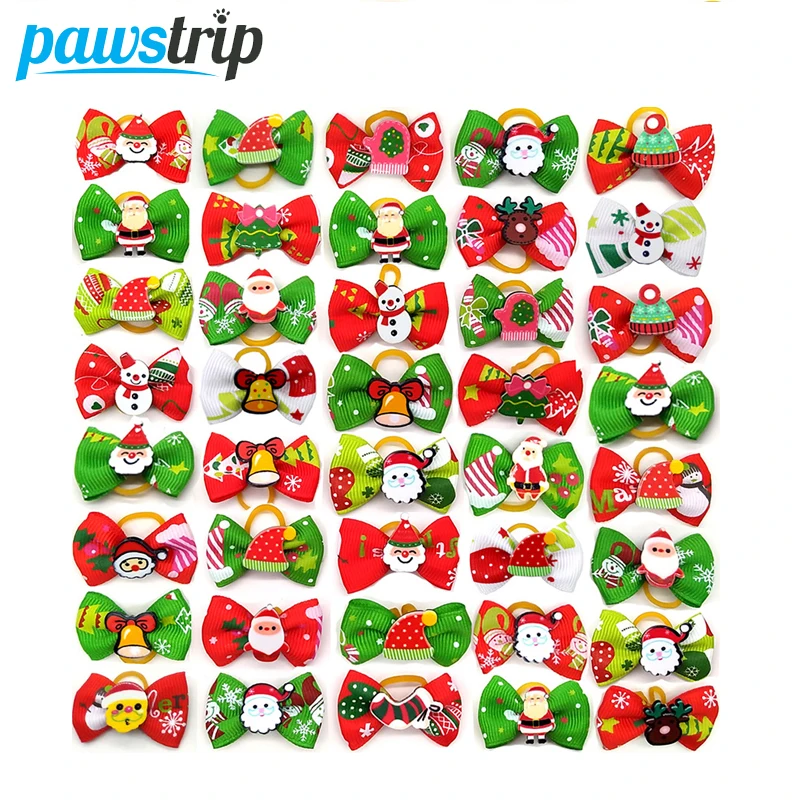 

10/20/30Pcs Christmas Dog Bows Cute Pet Grooming Bows Dog Hair Rubber Bands Dogs Hair Accessories Small Dog Pet Supplies