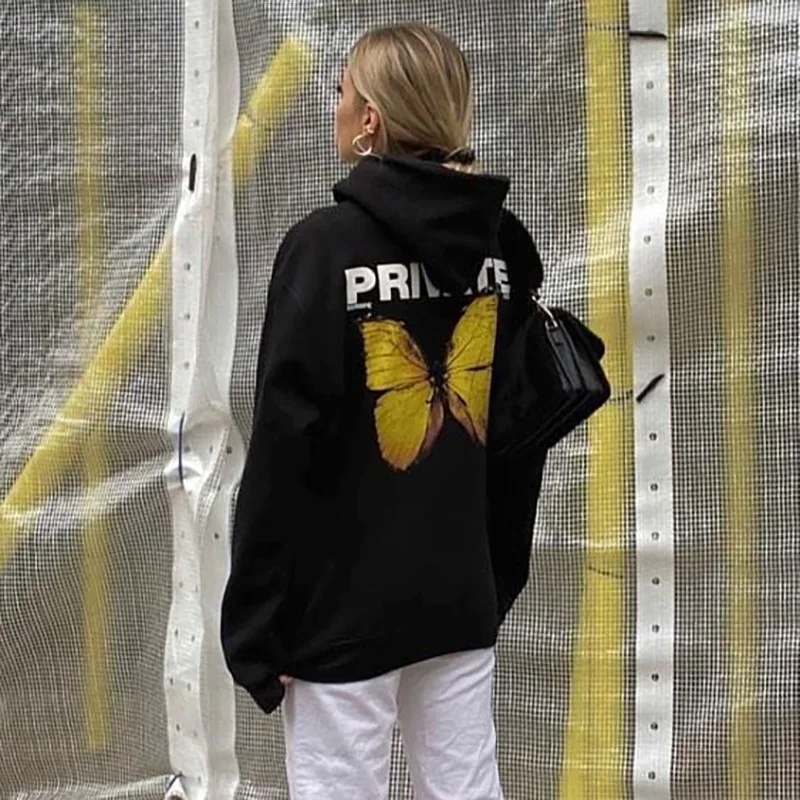 

Women's European and American Fashion Hooded Sweater 2021 Butterfly Print Long Sleeve Sweatshirt Jacket