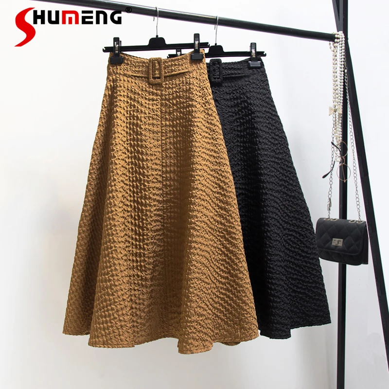 

Женская крупная юбка карамельного цвета, Жаккардовая юбка трапециевидной формы с завышенной талией, приталенная юбка средней длины, осень ...