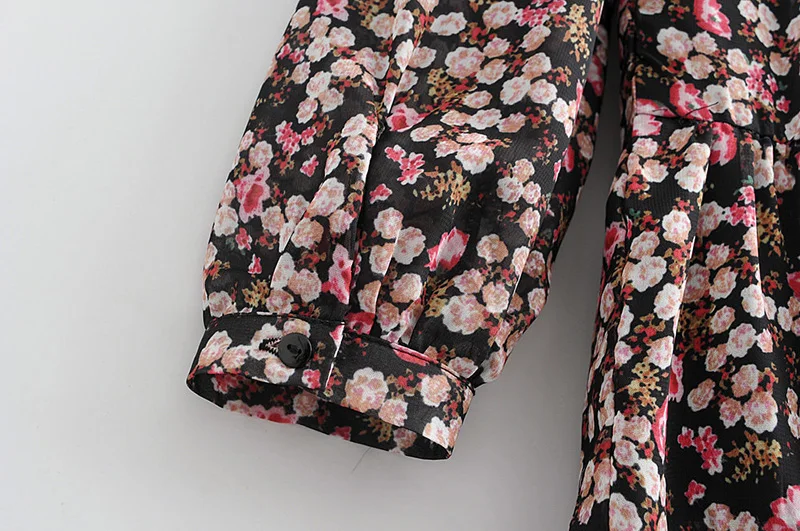 

Style Floral Print Pleated Dress Long Sleeve Women Mini Dress O Neck Loose Ladies Dresses Beach Sundress