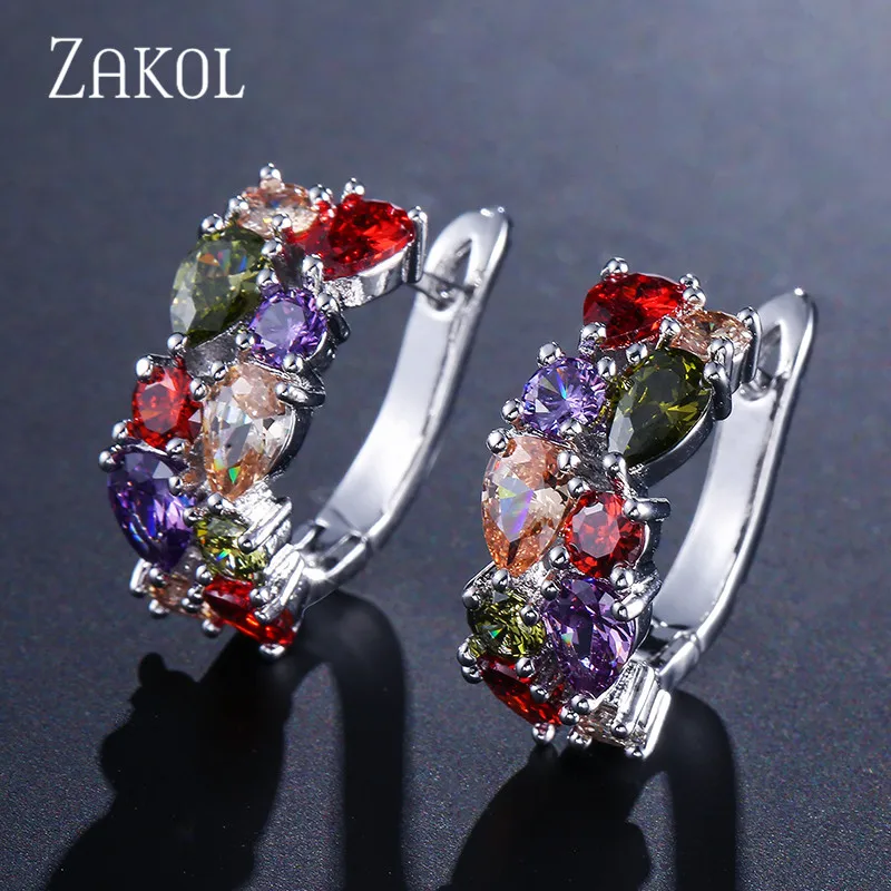 ZAKOL, модные серьги-гвоздики, розовый, золотой цвет Цирконий, Мона Лиза, Разноцветные серьги с кристаллами для женщин, свадебные ювелирные изделия, FSEP094