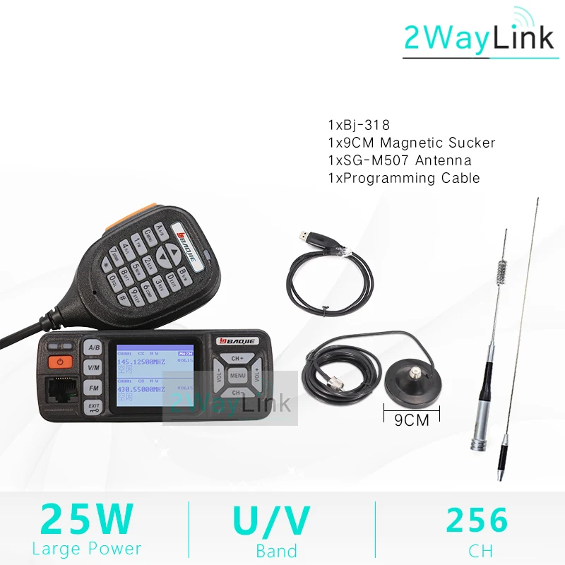 Magnetic-Cable Baojie BJ-318 автомобиля иди и болтай Walkie Talkie радио двухдиапазонный УКВ UHF Мобильная радиосвязь 20/25 Вт иди и болтай Walkie Talkie “иди и 10 km автомобильные радио 10 км обновление BJ-218 Z218 - Цвет: Magnetic-Cable