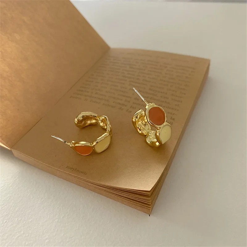 Корейский Эмаль серьги гвоздики для женщин круг цвет золотой шпильки красочные