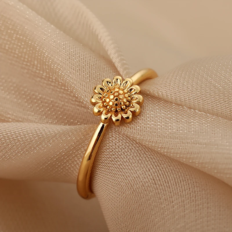 Simple Sunflower Rings For Women Stainless Steel Rings Best Friendship Gifts For Sister 2021