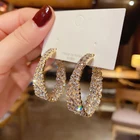 Изысканные блестящие серьги-кольца Стразы для женщин, подчеркивающие индивидуальность массивные серьги золотого цвета, Модная бижутерия, 2021