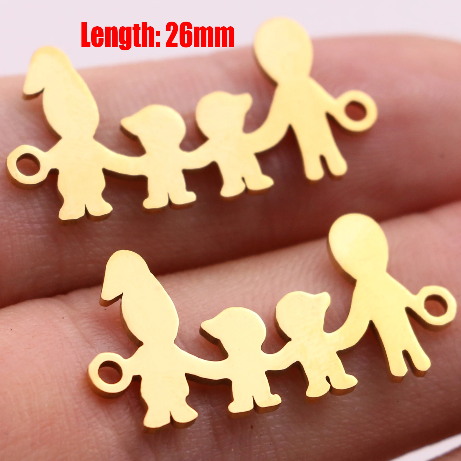 5pcs Family Chain Stainless Steel Pendant Necklace Parents and Children Necklaces Gold/steel Jewelry Gift for Mom Dad New Twice - Цвет: Gold 35