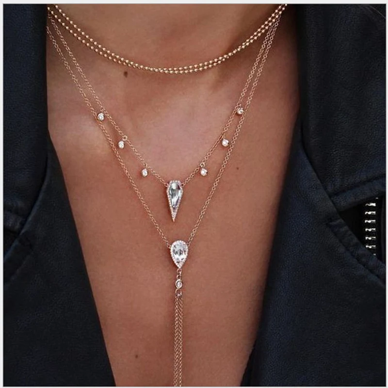 Новое модное ожерелье дикие темпераментные капли воды Кристалл геометрические