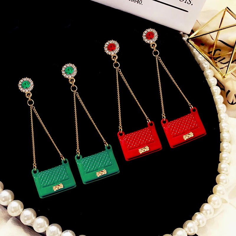 Необычные серьги кисточки с сумкой характерные трендовые Уникальные красные и