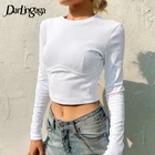 Осенняя белая футболка с длинным рукавом Darlingaga, женские топы, облегающая Базовая футболка в рубчик, повседневный укороченный топ, женская футболка, 2021