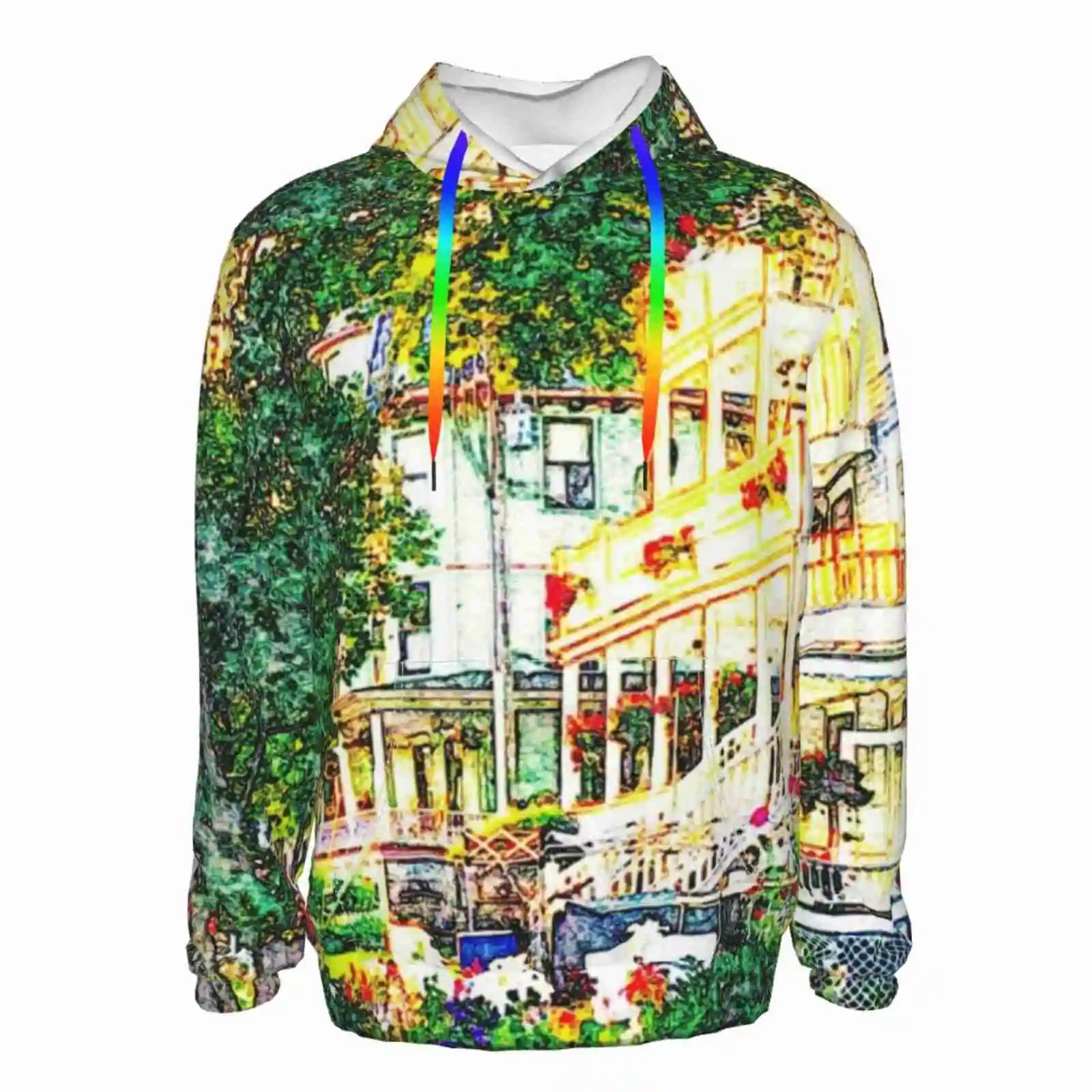 

Объемные толстовки с изображением острова макинак, мультяшный свитшот, уличный макинак, макинак, старомодные деревья, цветы, дома, Иан, балк...