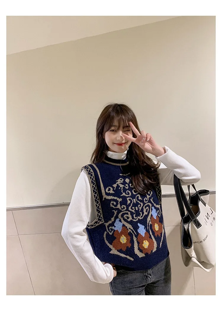 

Hsa 2021 Spring Designer sweater Knitted Vest Oneck Sleeveless Retro Sweater Vests Autumn Winter Jumper Knitted Korean Pullover