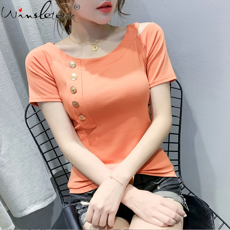 

Plus Size Women Summer Vogue Cut-out Lady Casual T-shirt Slim Short Sleeve O Neck Tops Tees Cotton Camisetas Mujer топ T05002B