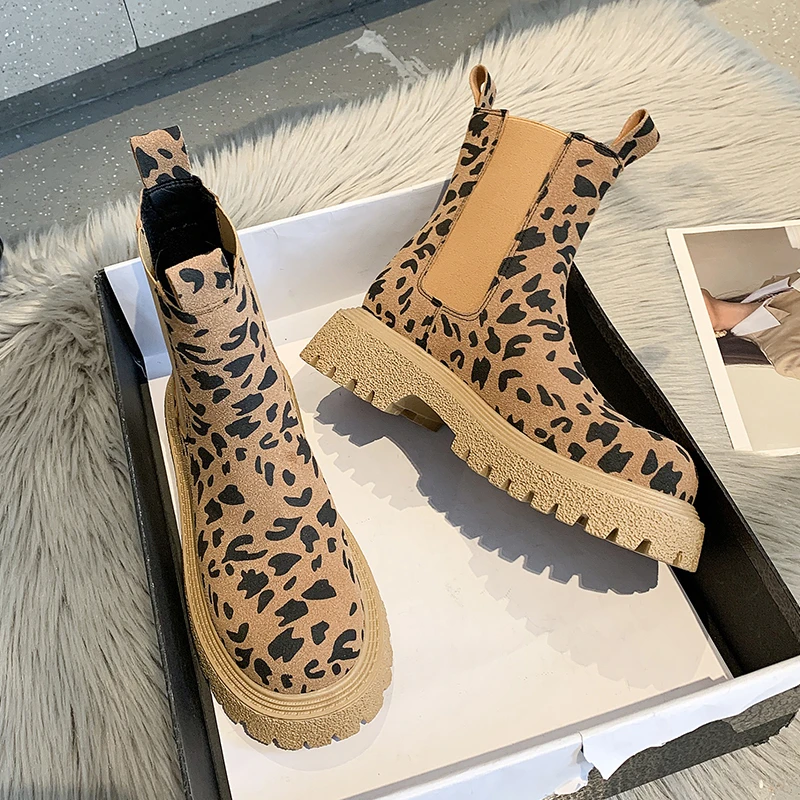 

Women's Sexy Platform Boots Fashion Winter Chunky Ankle Booties Zebra Pattern Woman Chelsea Boots Footwear High Heel Shoes
