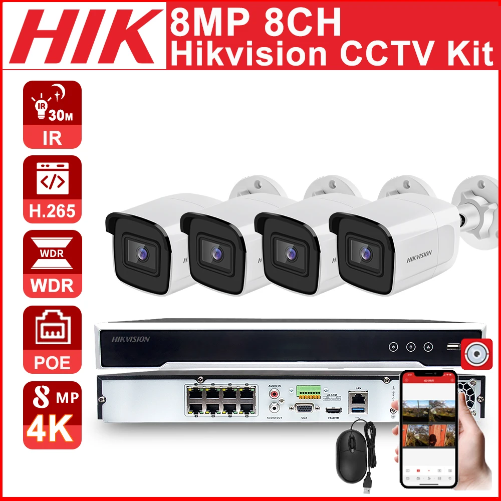 

Hikvision 8MP CCTV Kit 4K POE IP Camera DS-2CD2085G1-I POE 8CH 4K DS-7608NI-K2/8P APP P2P Video Survillance system POE NVR KIT