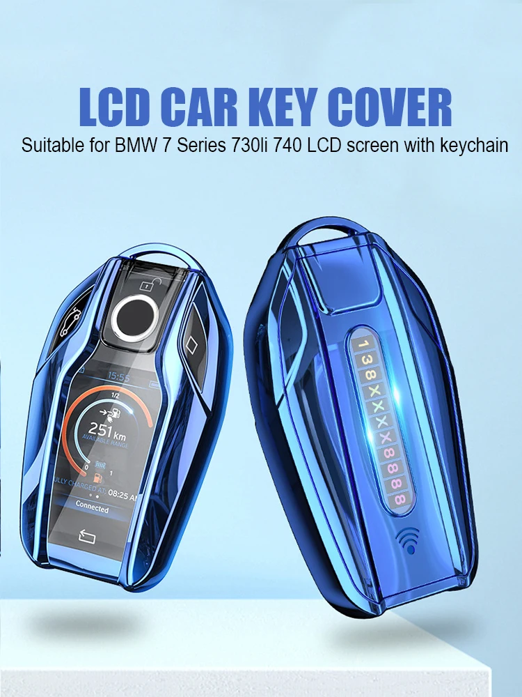 

TPU Silicone Car Key Case Cover Holder With Keychain For BMW 5/7 Series 740 G30 GT X3 With LCD Display Anti-Lost Nano Key Shell