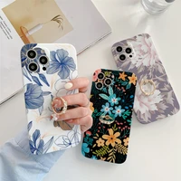 vintage flowers leaves phone case for iphone 12 11 pro max xs xr se2020 7 8 plus matte cover ring holder stand fashion soft etui
