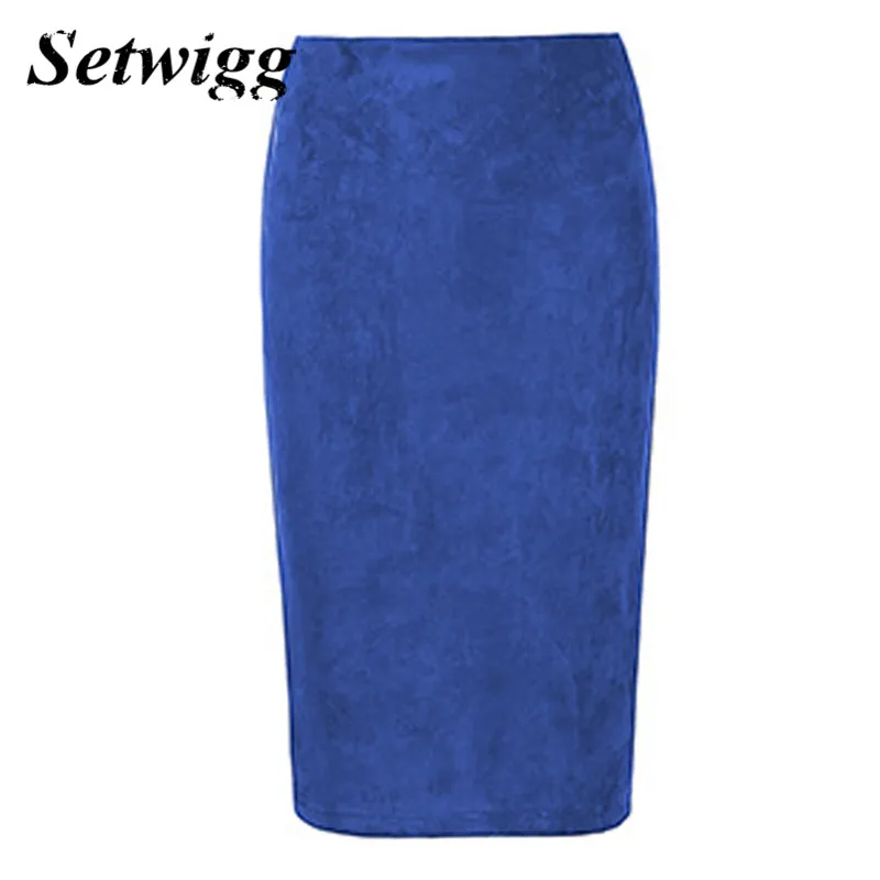

SETWIGG женские юбки-карандаш средней длины из искусственной замши, однотонные бархатные юбки средней длины с высокой талией и разрезом сзади ...