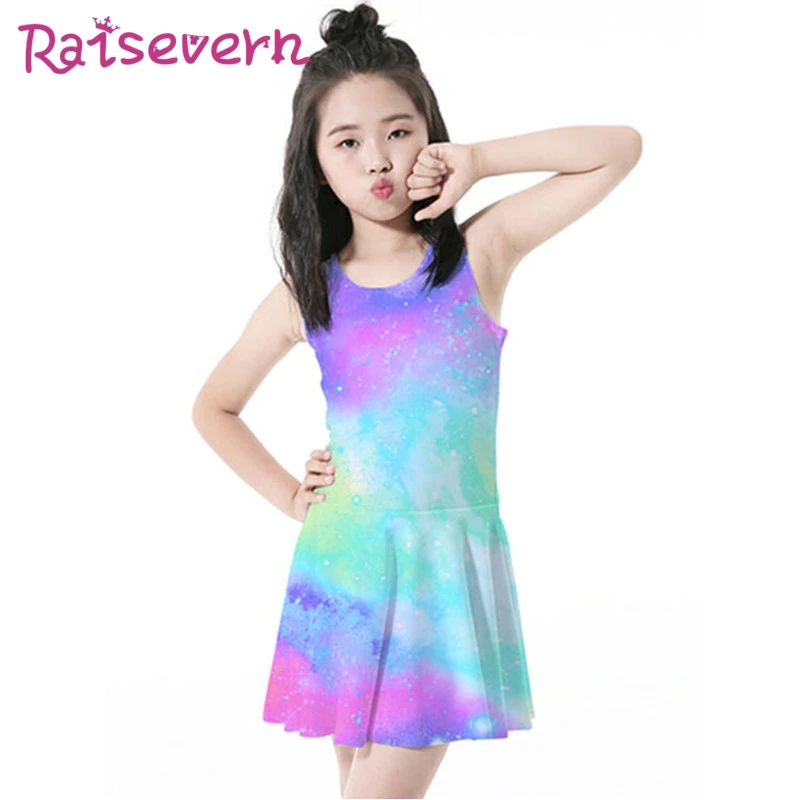 Raisvern Galaxy летнее платье для девочек с принтом цветные детские платья принцессы