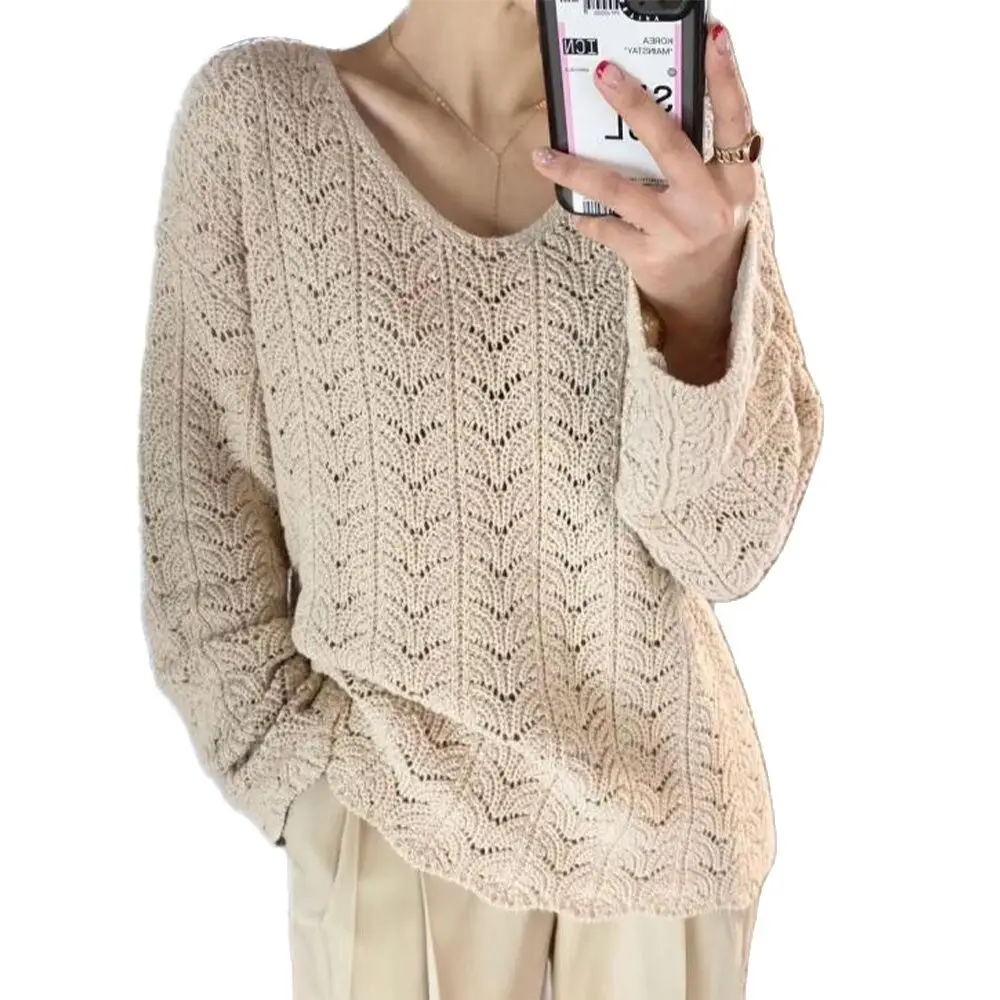 

Элегантный темпераментный вязанный крючком свитер универсальная блузка 2021 весна и осень модная женская одежда