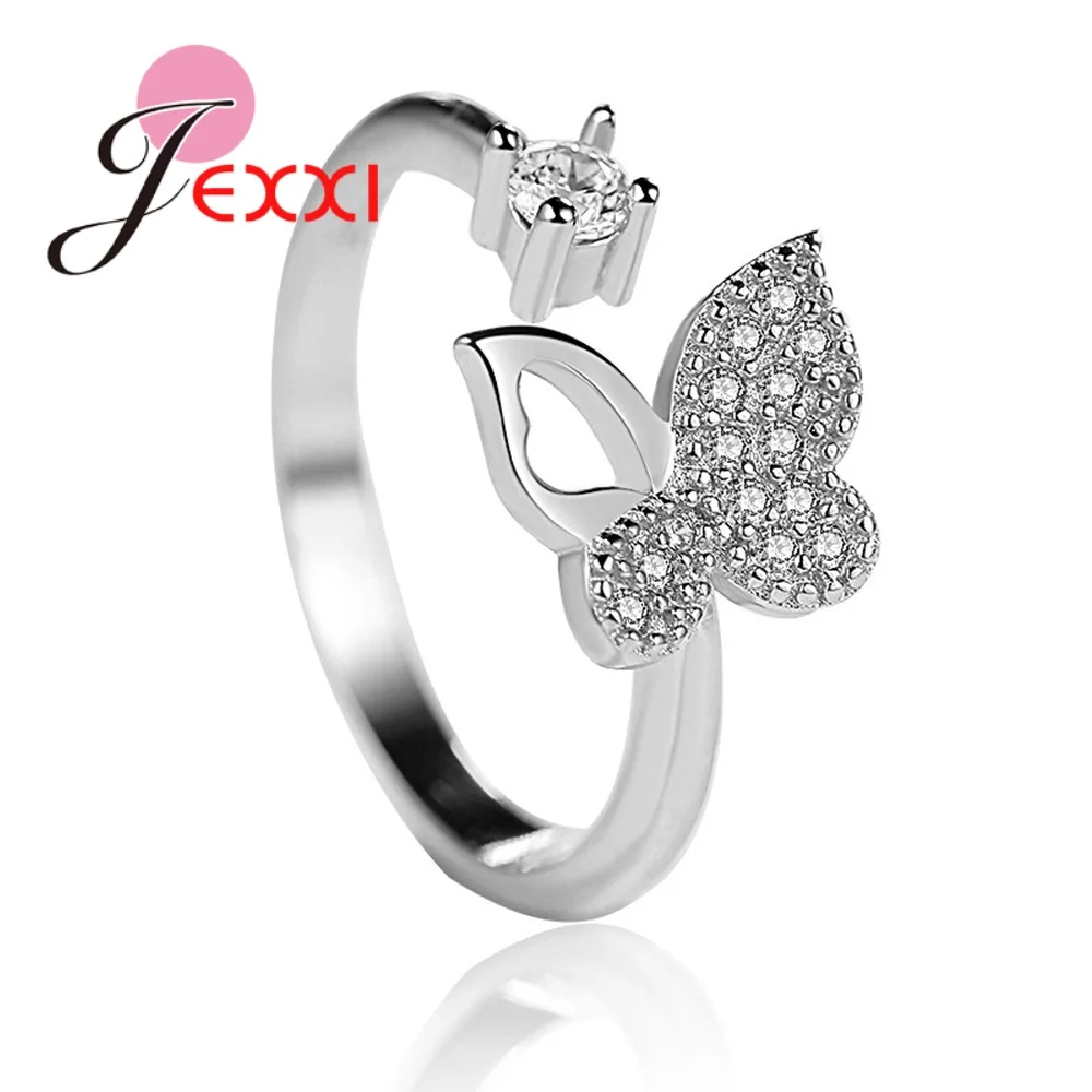 

New 925 Sterling Silver White Zirconia Cute Butterfly Open Ring for Women Fashion Party Resizable Ring Accessories Jewelry