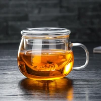 office heat resistant glass tea coffee mug with lid and infuser transparent high borosilicate glass filter teacup water bottle