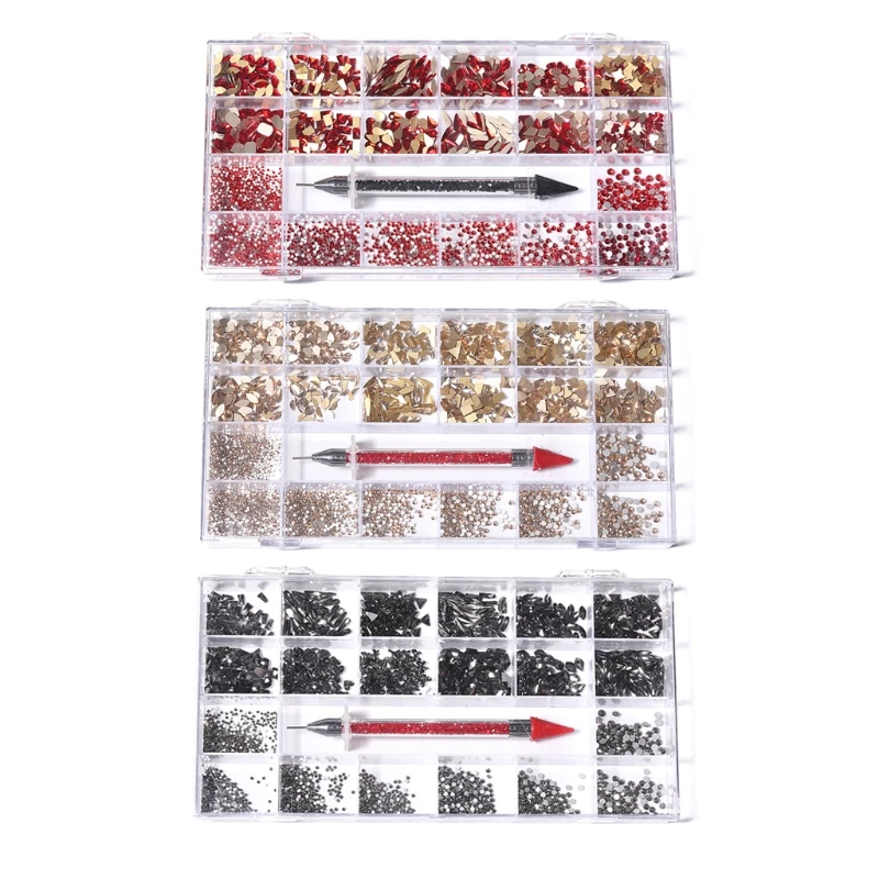 

Набор для украшения ногтей из стекла, 21 ячейка, разные формы, Набор двусторонних точечных ручек, принадлежности для ногтей, аксессуары для д...