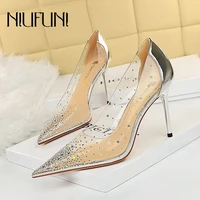 bling rhinestone high heels stiletto pvc transparent hollow womens shoes sexy pointed nightclub slip on sandals summer elegant
