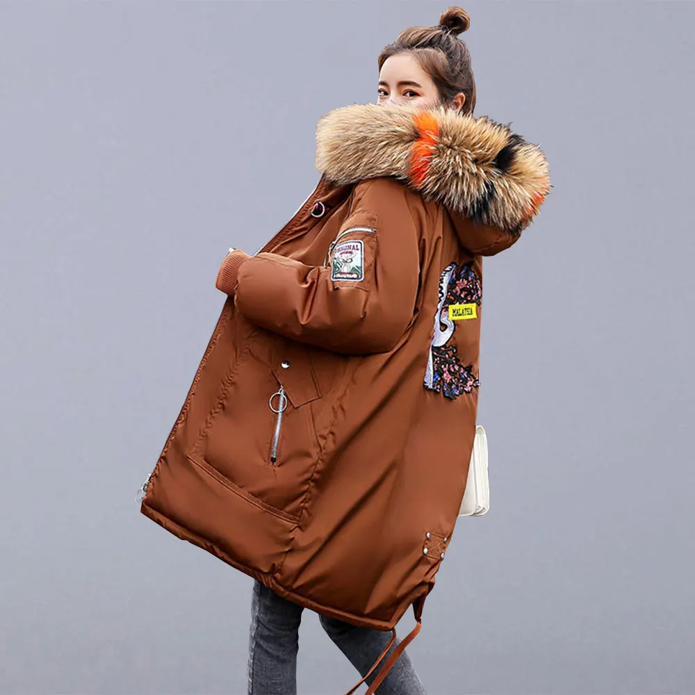 Женские зимние теплые длинные куртки повседневные пальто новые парки с меховым