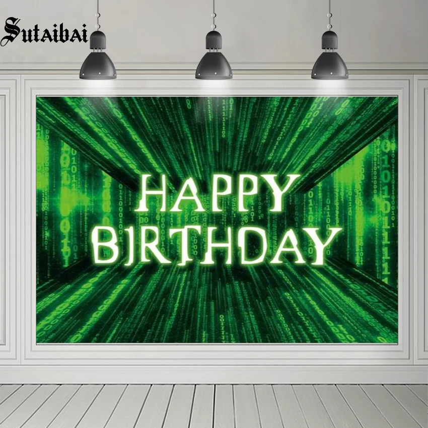 Фон с днем рождения 3D виртуальный мир будущее стиль зеленые данные