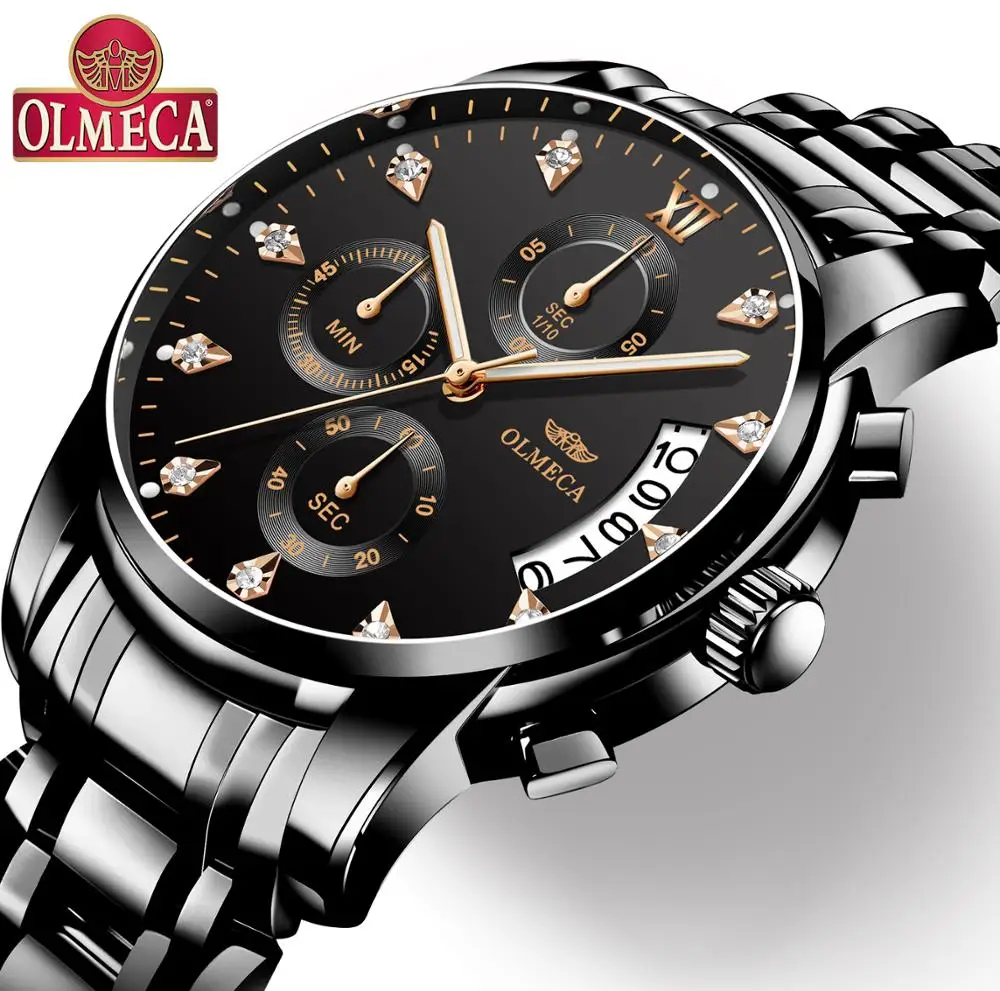 OLMECA Relogio Masculino мужские часы Роскошные спортивные часы 3ATM водонепроницаемые часы с хронографом наручные часы из нержавеющей стали ремешок Saat