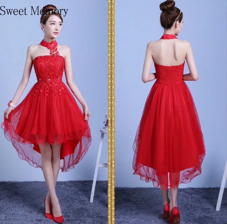 Vestido de novia N019, alto, bajo, blanco champán, rojo claro, Morado, para graduación, fiesta, para niñas, dulce recuerdo, SW0050