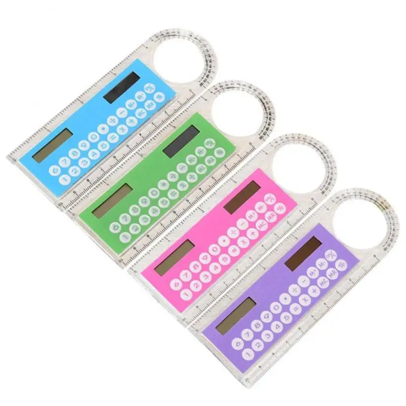 Colorful Mini Ultra-thin Straight Ruler With Solar Calculator Magnifier Multifunction 10cm School Office Supplies | Компьютеры и офис