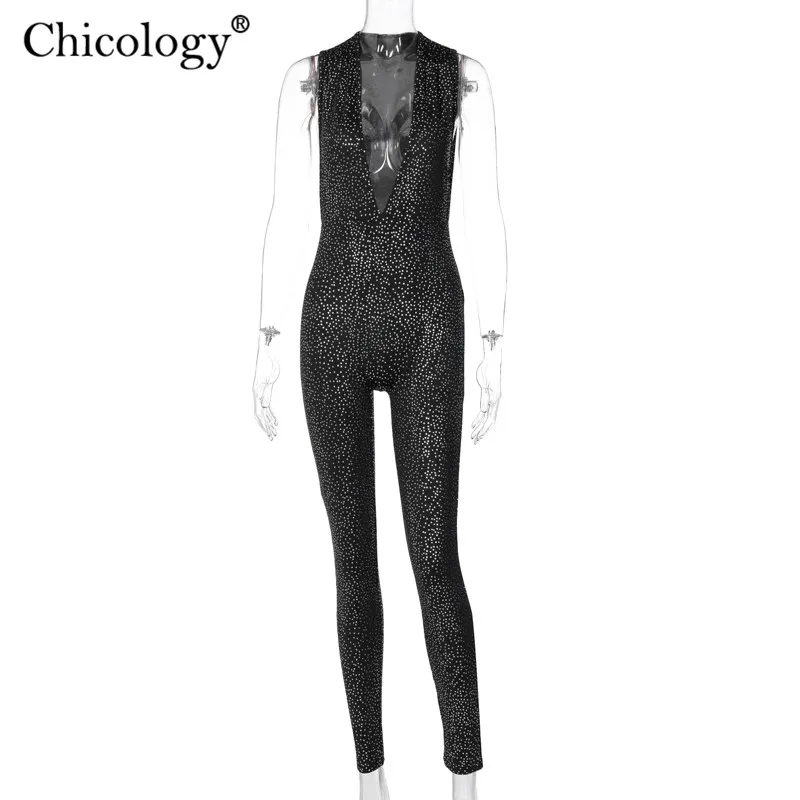 Chicology с блестками v-образным вырезом сексуальный комбинезон облегающий без