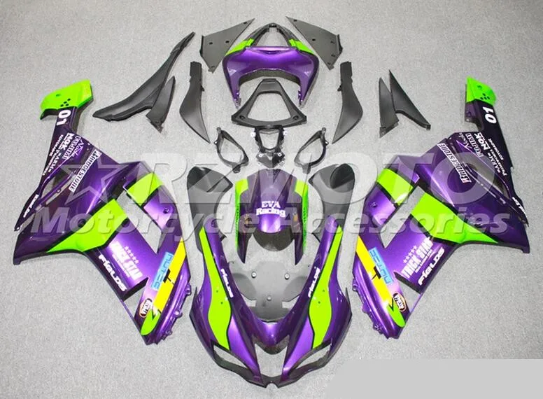 ABS Полный комплект обтекателя подходит для Kawasaki ZX6R 2007 2008 мотоцикл Обтекатели ZX-6R 07 08 Ninja 636 кузов фиолетовый зеленый