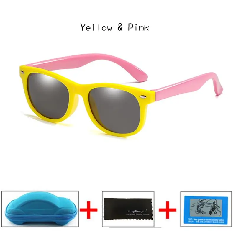 Yellow Pink Поляризационные детские солнцезащитные очки longkeader для мальчиков и девочек, небьющиеся Защитные солнцезащитные очки TR90 UV400 очки с коробками - Цвет линз: Yellow Pink