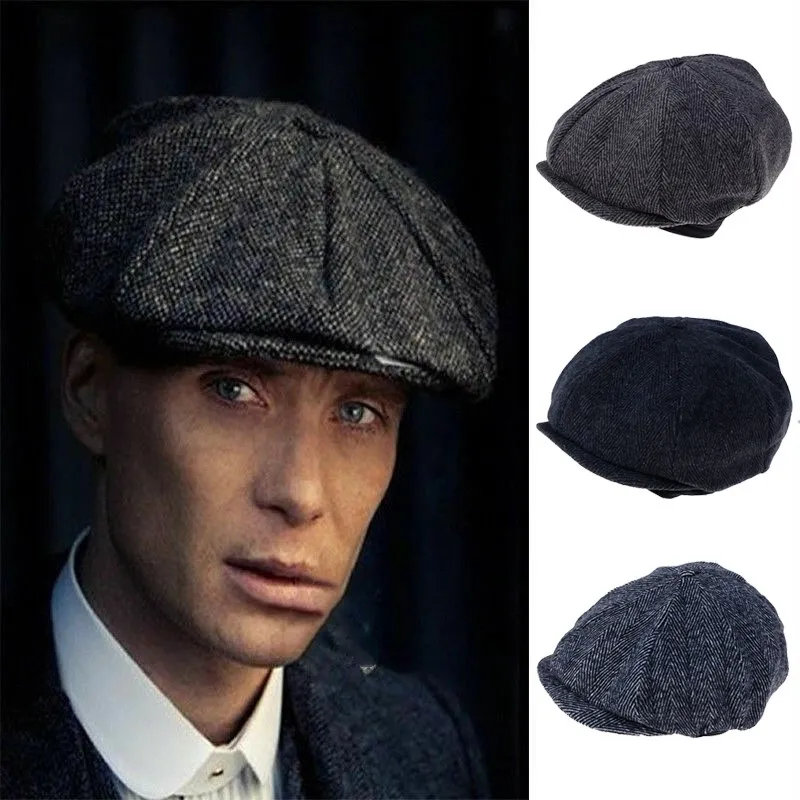 

Men Beret Vintage Herringbone Gatsby Tweed Peaky Blinders Hat Newsboy Beret Hat Spring Winter Flat Peaked Beret Hats