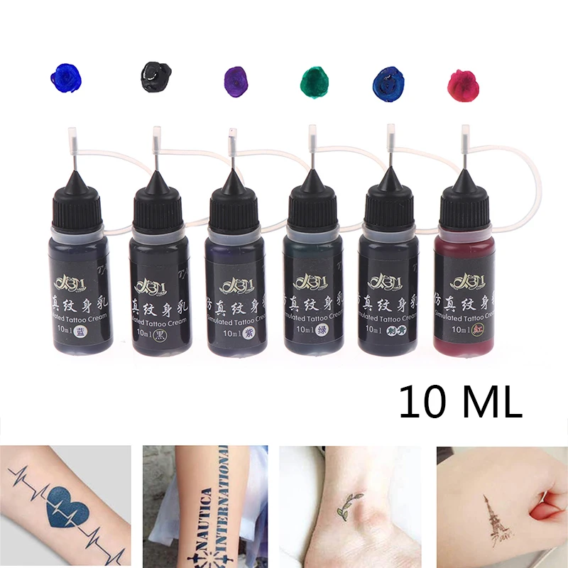 

10 мл, 6 цветов, временные чернила для татуировки, натуральный органический фруктовый гель для боди-арта, пигмент, стойкие чернила для татуиро...
