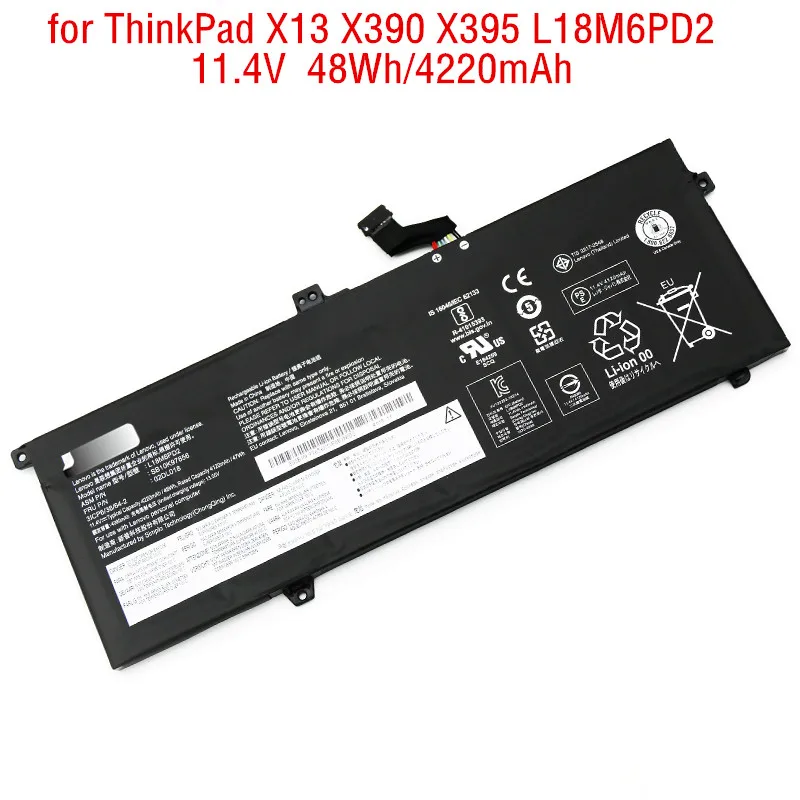 

11.4V 48Wh Genuine L18M6PD2 L18M6PD1 Battery Lenovo ThinkPad X13 X390 X395 02DL020 02DL017 L18D6PD1