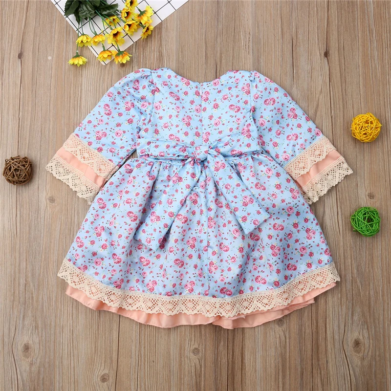 AA Children Dresses Girls Floral Long Sleeve Lace Dress Princess Wedding Dress Kids Dresses For Girls Cotton Party Clothing