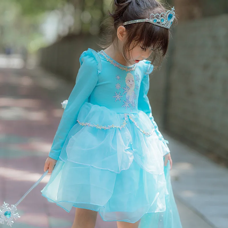 Disney Princess Girls Dress Kids Dresses for Girls Christmas Dress Up Costume Party Sofia Long Sleeve Frozen Girl Clothes Good