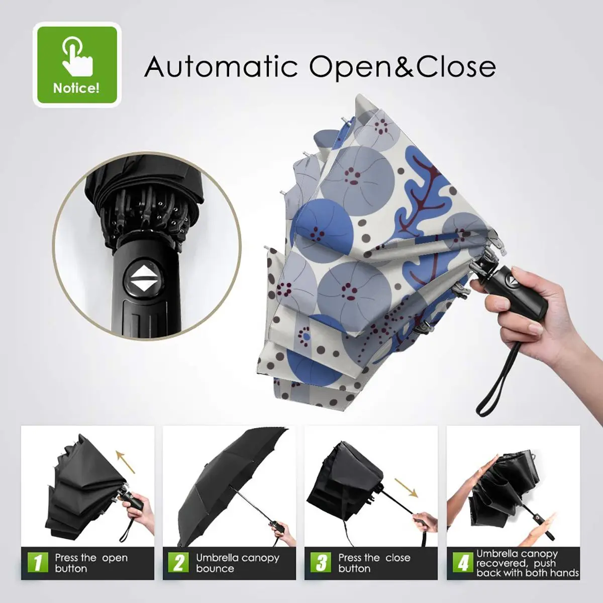 Economici Ombrello Automatico Pieghevole Resistente Al Vento Donna Auto Blu Floreale E Piante Ombrelli Antivento Pioggia Per Uomo Ombrellone