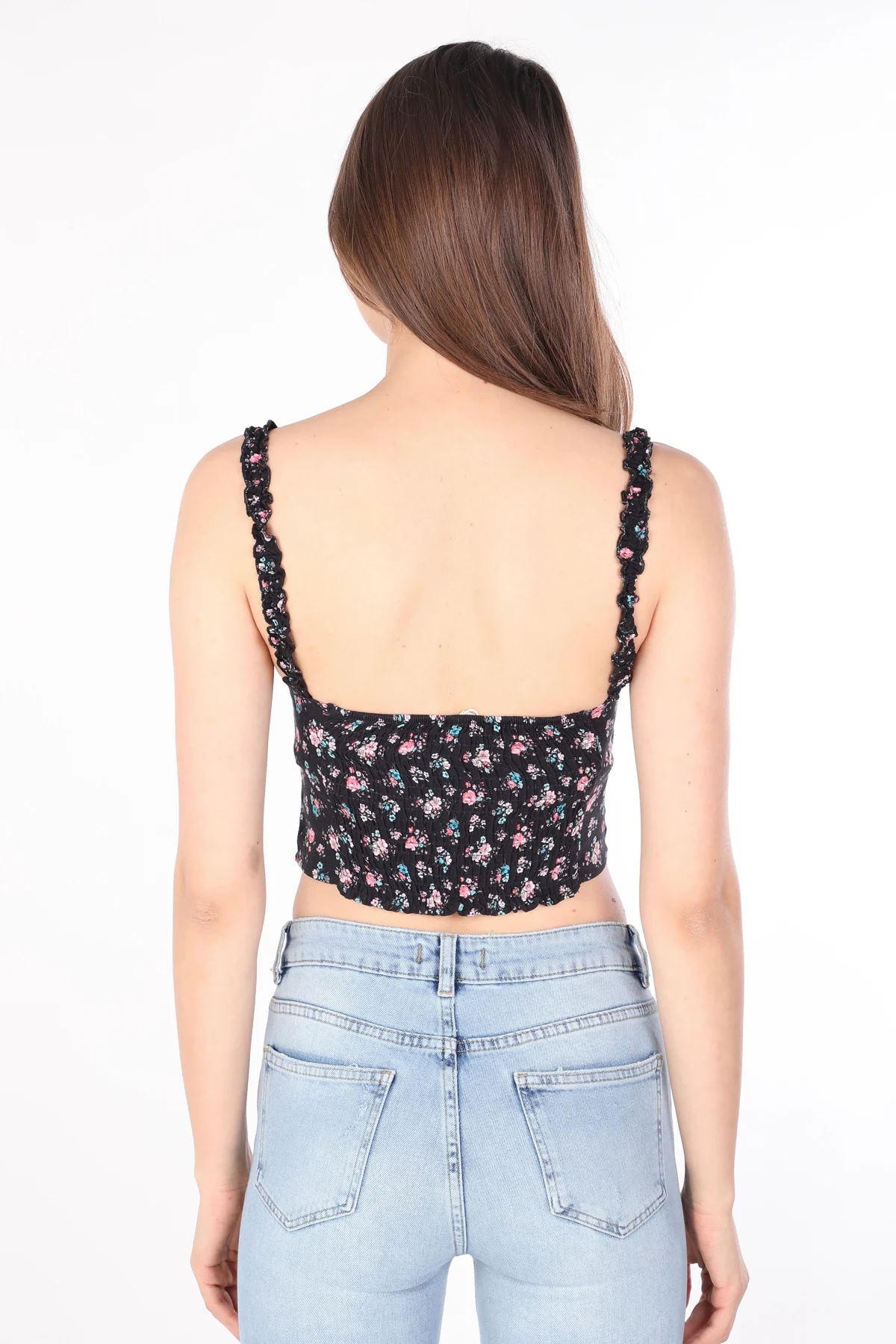 

Womens Floral Strappy Bustier Black