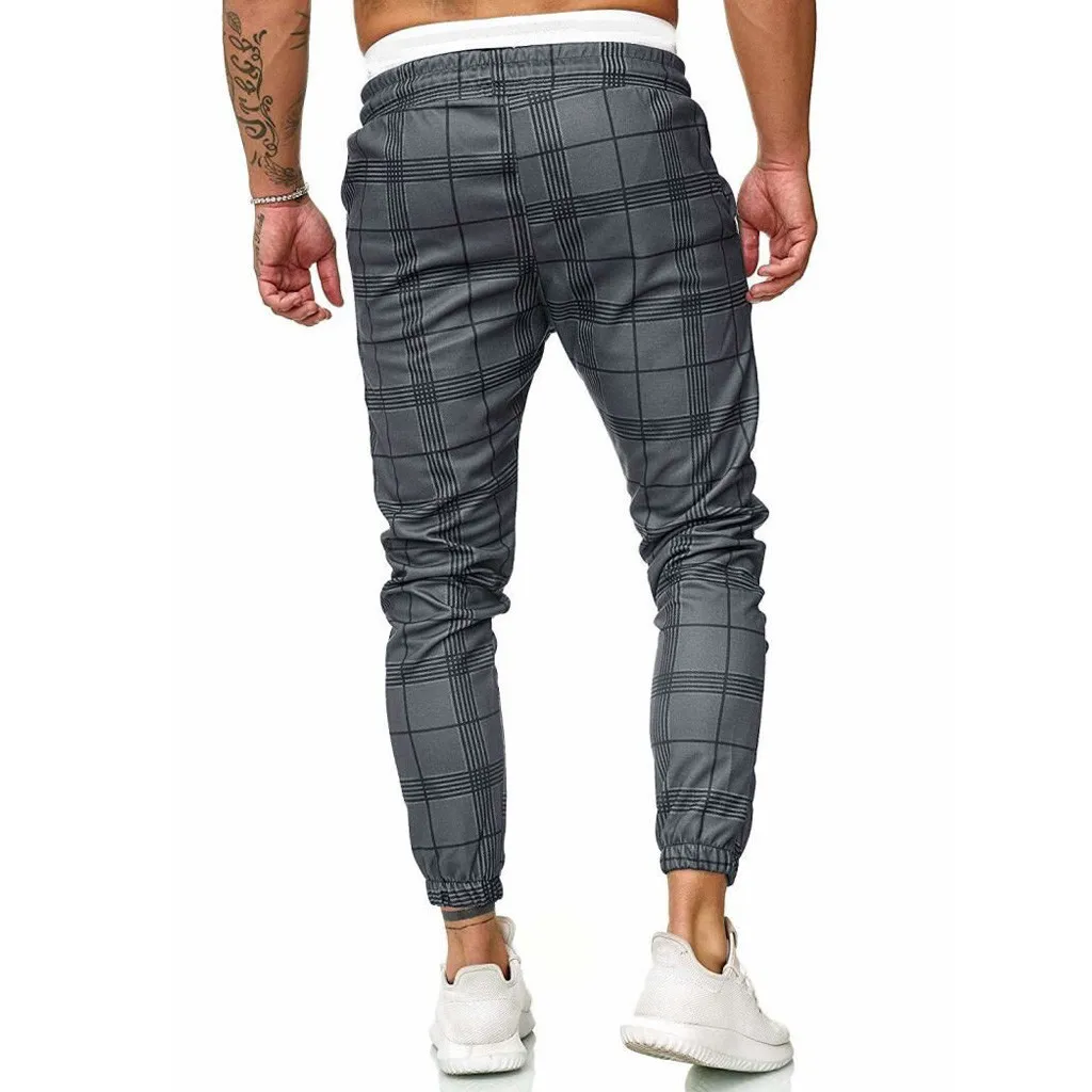 

Men's pants Men Casual Sport Long Pants Slim Fit Plaid Trousers Running Joggers Sweatpants Sportswear Tracksuit Bottoms