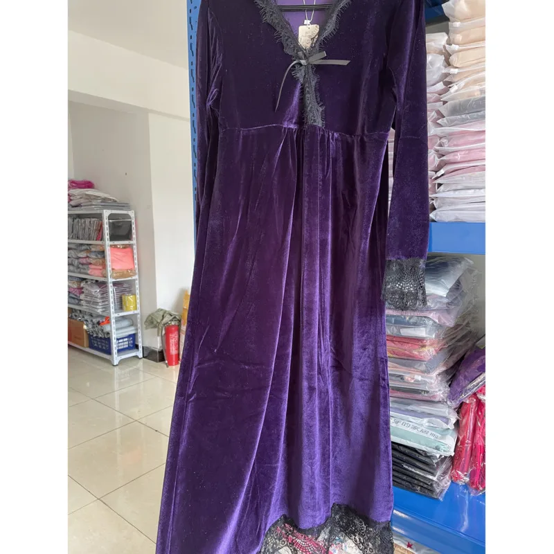 

Spring Nightdress Women Gold Velvet V-neck Long Sleeve Loose Sexy Nightgowns Warm Long Casual Sleepwear Home Clothes Sleepshirts