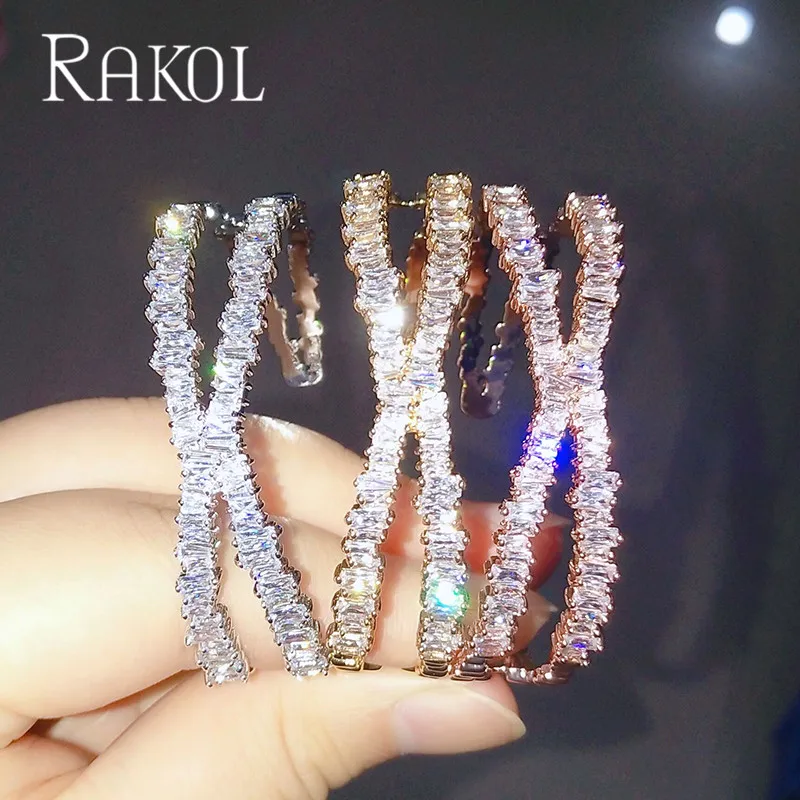 RAKOL модный AAA багет кубический цирконий X форма большие манжеты браслеты для