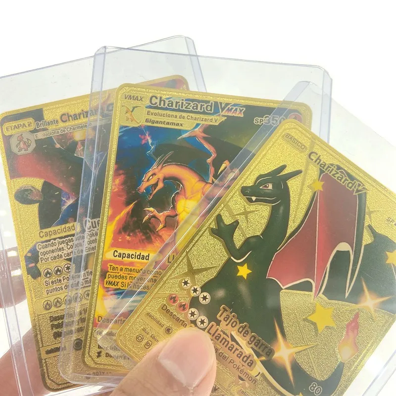 Juego de cartas de Pok&eacute;mon de Metal dorado en espa&ntilde;ol Charizard V Vmax GX, colecci&oacute;n de Anime, cubierta de entrenador de cartas de batalla, regalo para ni&ntilde;os, 6 unids/set por Set-4