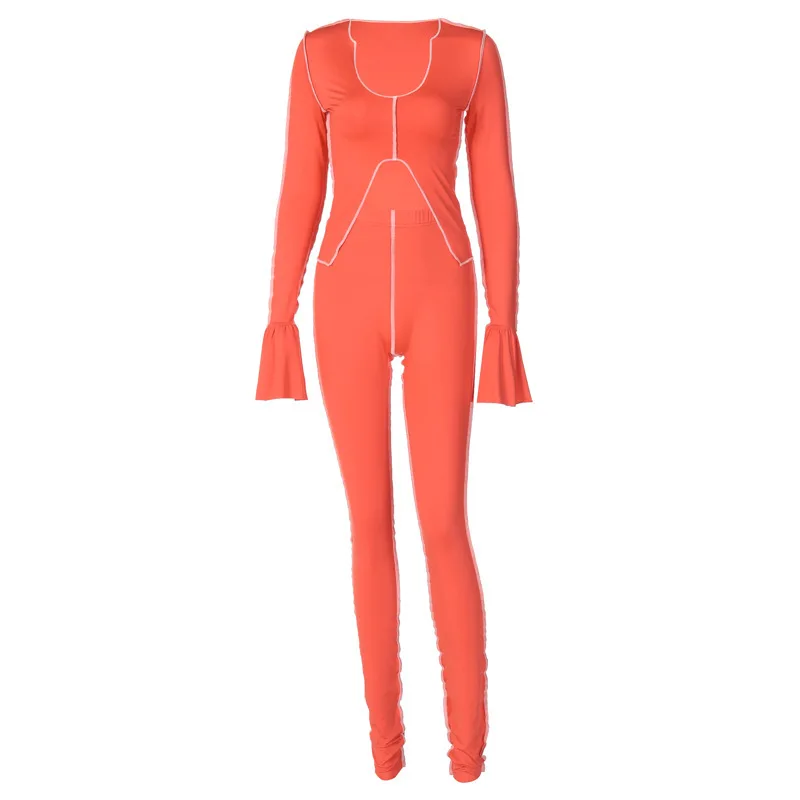 

2020 long flare sleeve slit sexy crop top leggings 2 piece set autumn winter women fashion streetwear outfits tracksuit